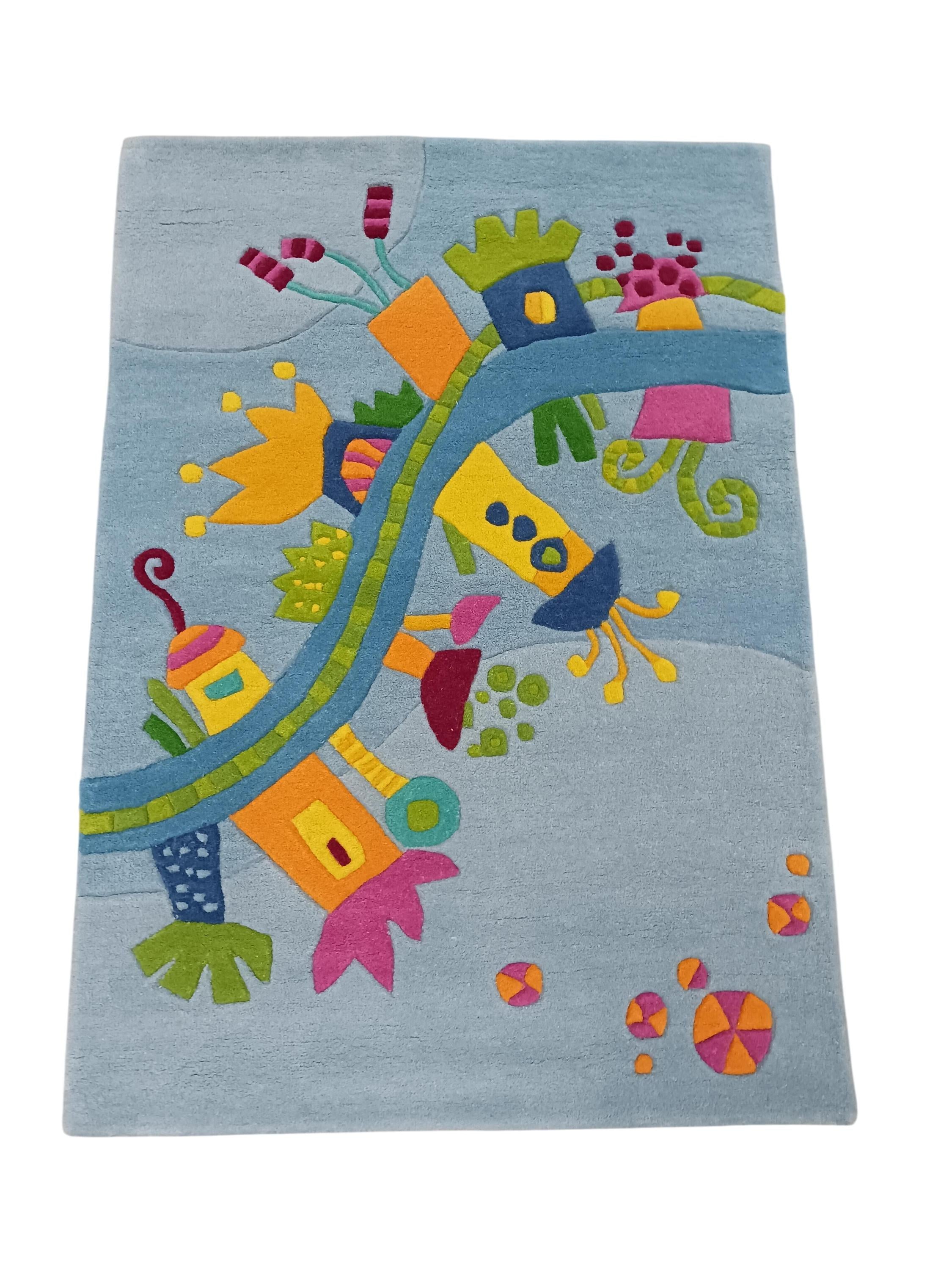 Bunter Woll-Kinderteppich handmade