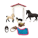 Schleich Tiere Bundle Pferde großes Set, Fohlen & Hund, Stallbogen