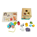 Bundle Holz Motorik Set Steckpuzzle, Formenwürfel & Nachziehtier
