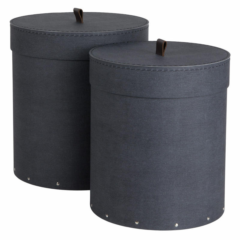 Bigso Box of Sweden Anton Storage Box Round Set of 2 Black Canvas