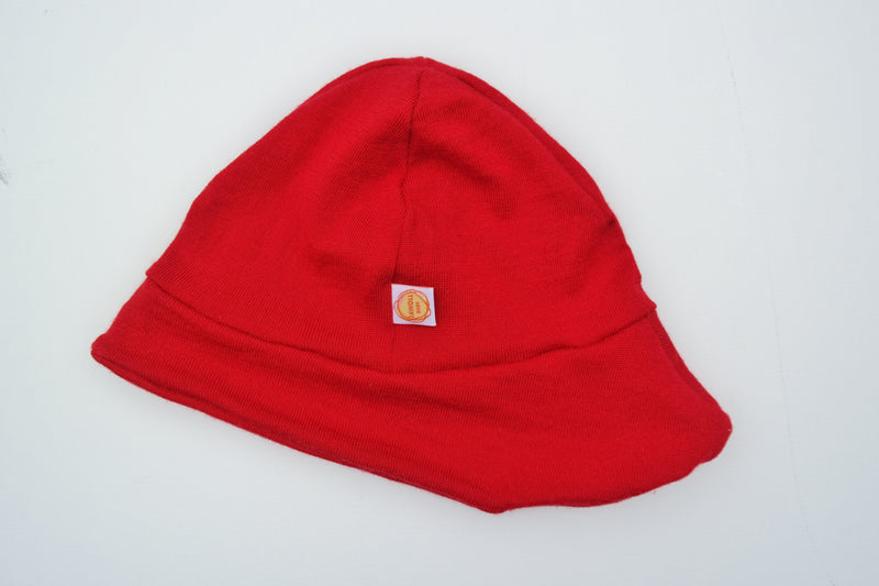 Sonnenhut Sommermütze Kleinkind KU 50-54 mit Nackenschutz aus Upcycling Wolle in Rot