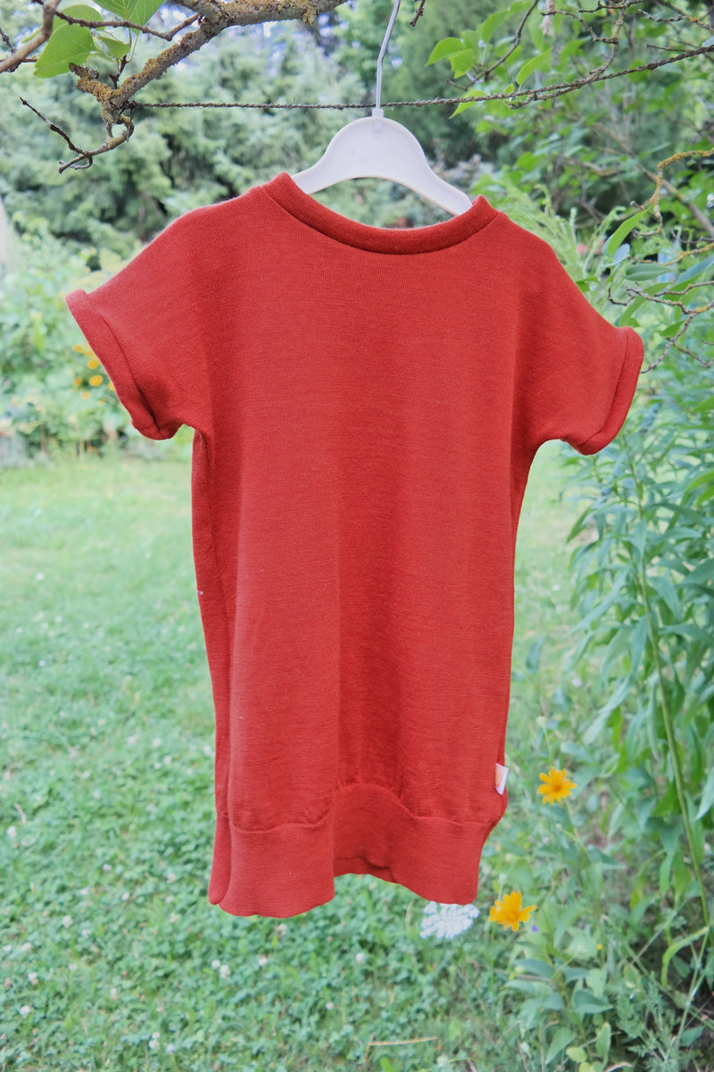 Unisex-Kleid Longshirt 86/92 aus 100% Upcycling Wolle in Rostbraun