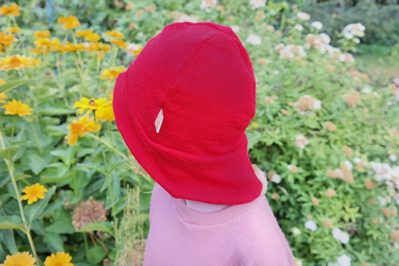 Sonnenhut Sommermütze Kleinkind KU 50-54 mit Nackenschutz aus Upcycling Wolle in Rot