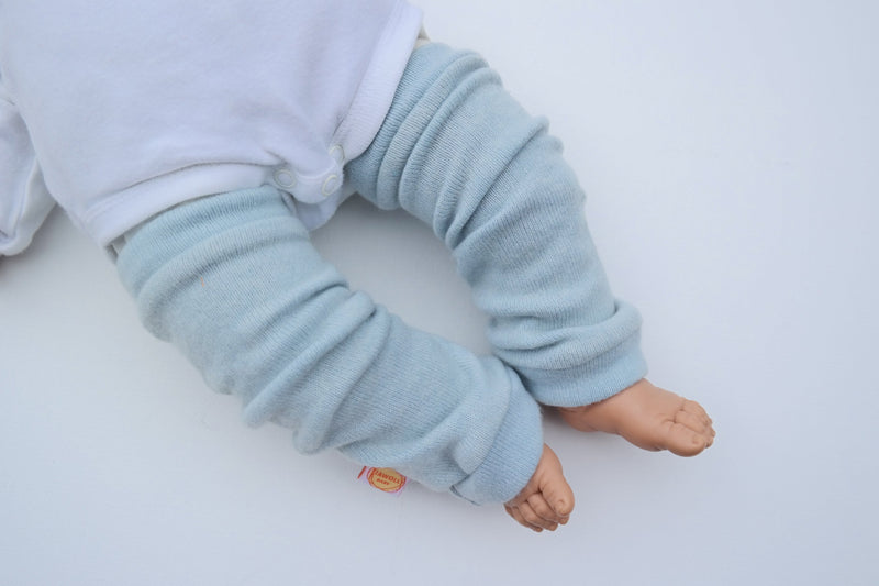 Leg warmers for babies made from upcycled cashmere in light blue