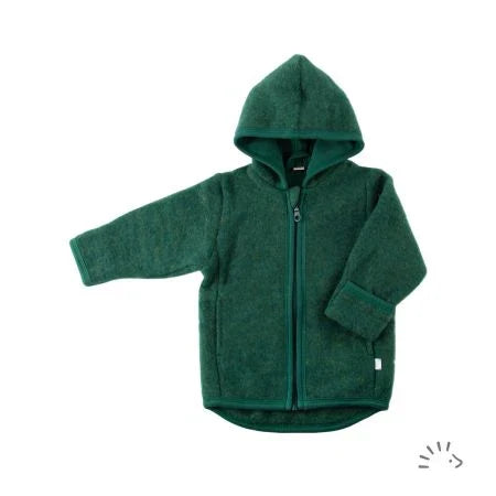 Popolini | Wollwalkjacke mit Kapuze GOTS | Dunkelgrün Melange