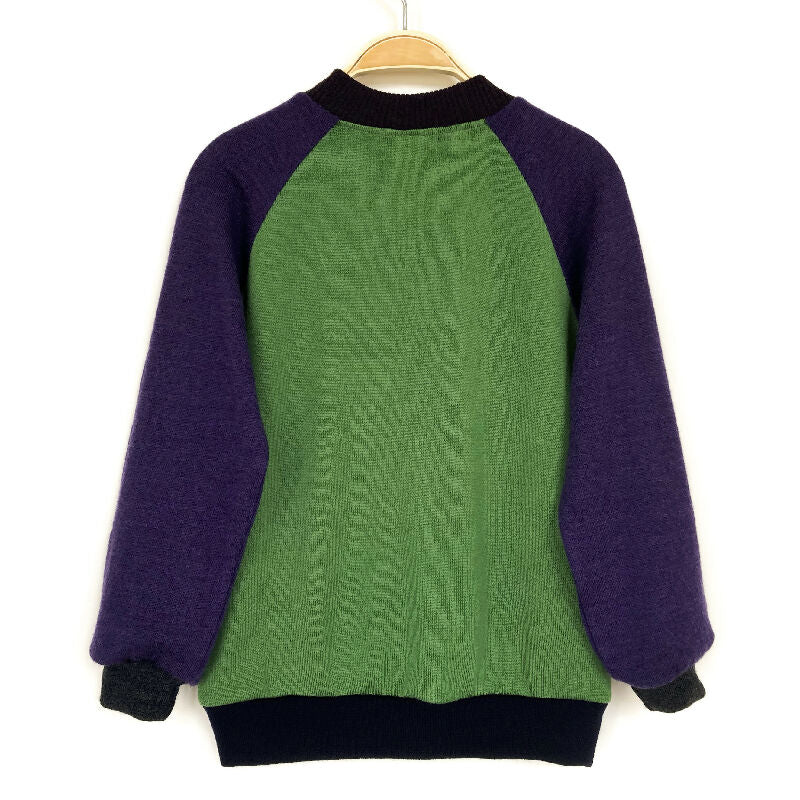 kronjuwel Wollpullover 110/116 grün violett Upcycling