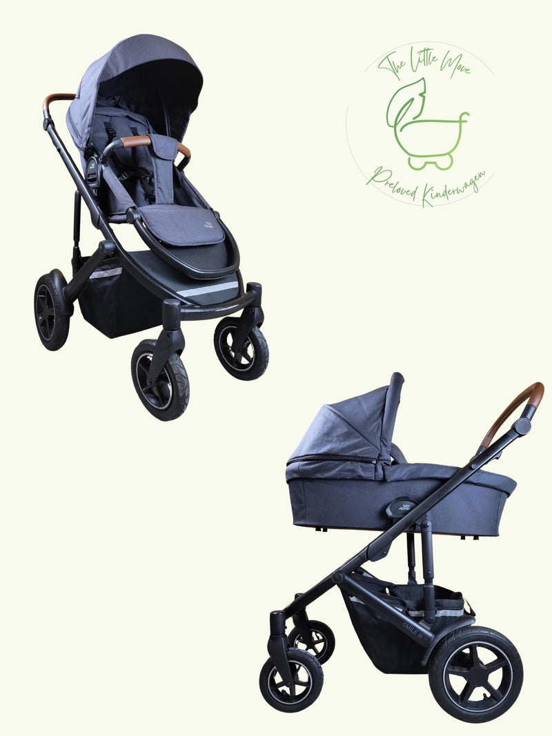 Britax Römer - Duo Smile III Grey - Combi stroller (sports seat and carrycot) - Blue in good condition