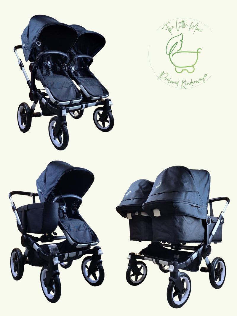 Bugaboo - Donkey 3 Twin Geschwisterwagen (2xSportsitze / 2xBabywanne) inkl. seitliche Gepäcktasche - Black in gutem Zustand