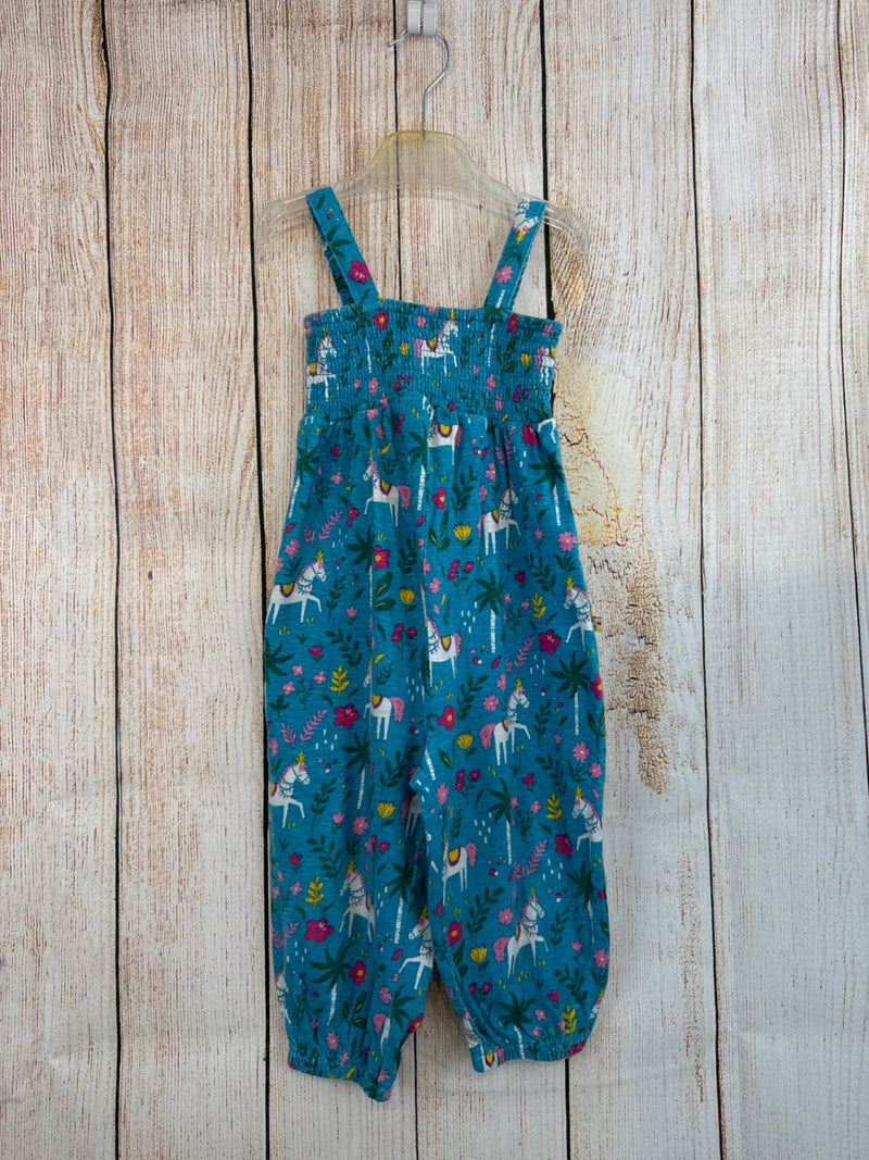 frugi jumpsuit light blue with flowers and white horses size 86