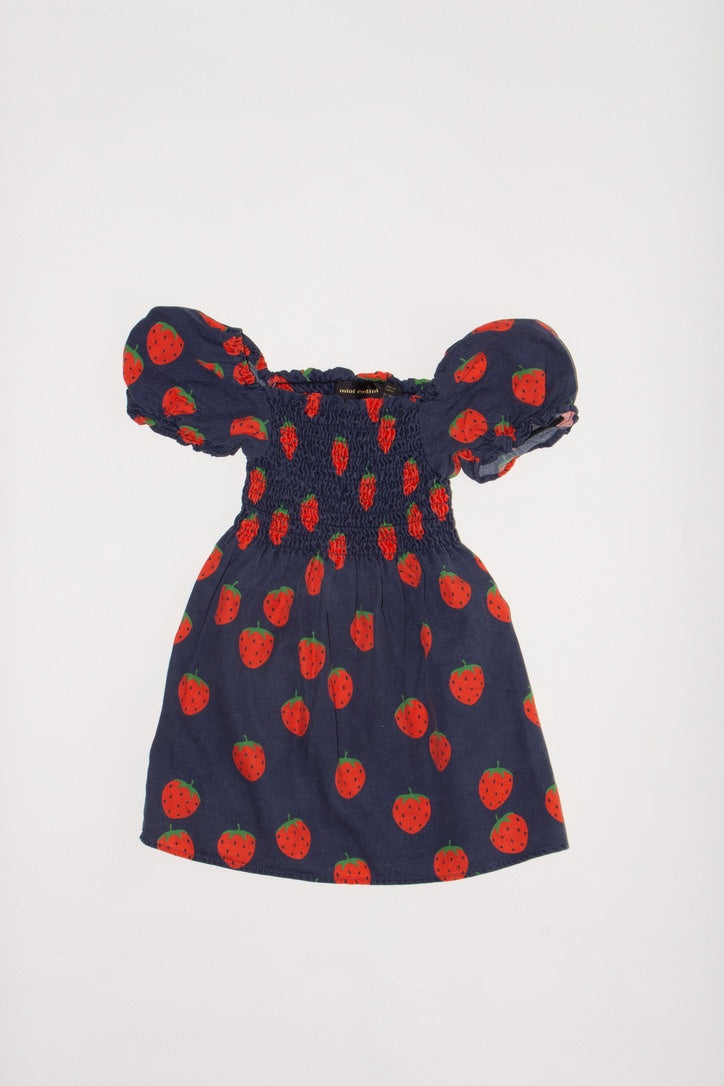 Dress dark blue with strawberries size 92/98 | mini rodini