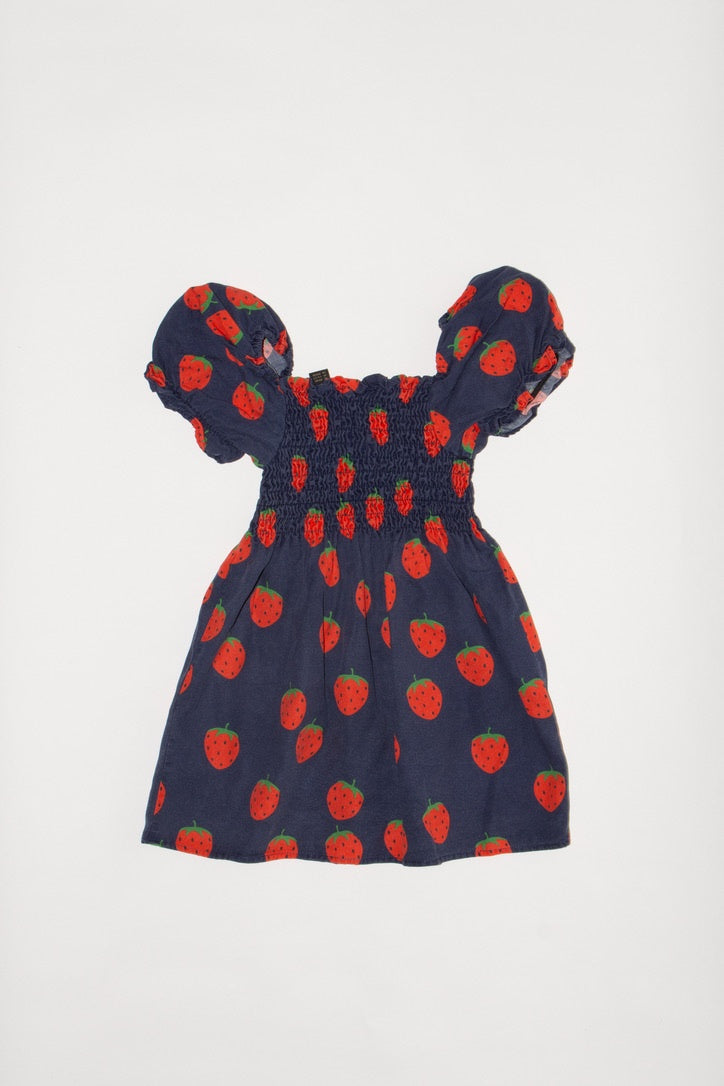 Dress dark blue with strawberries size 92/98 | mini rodini