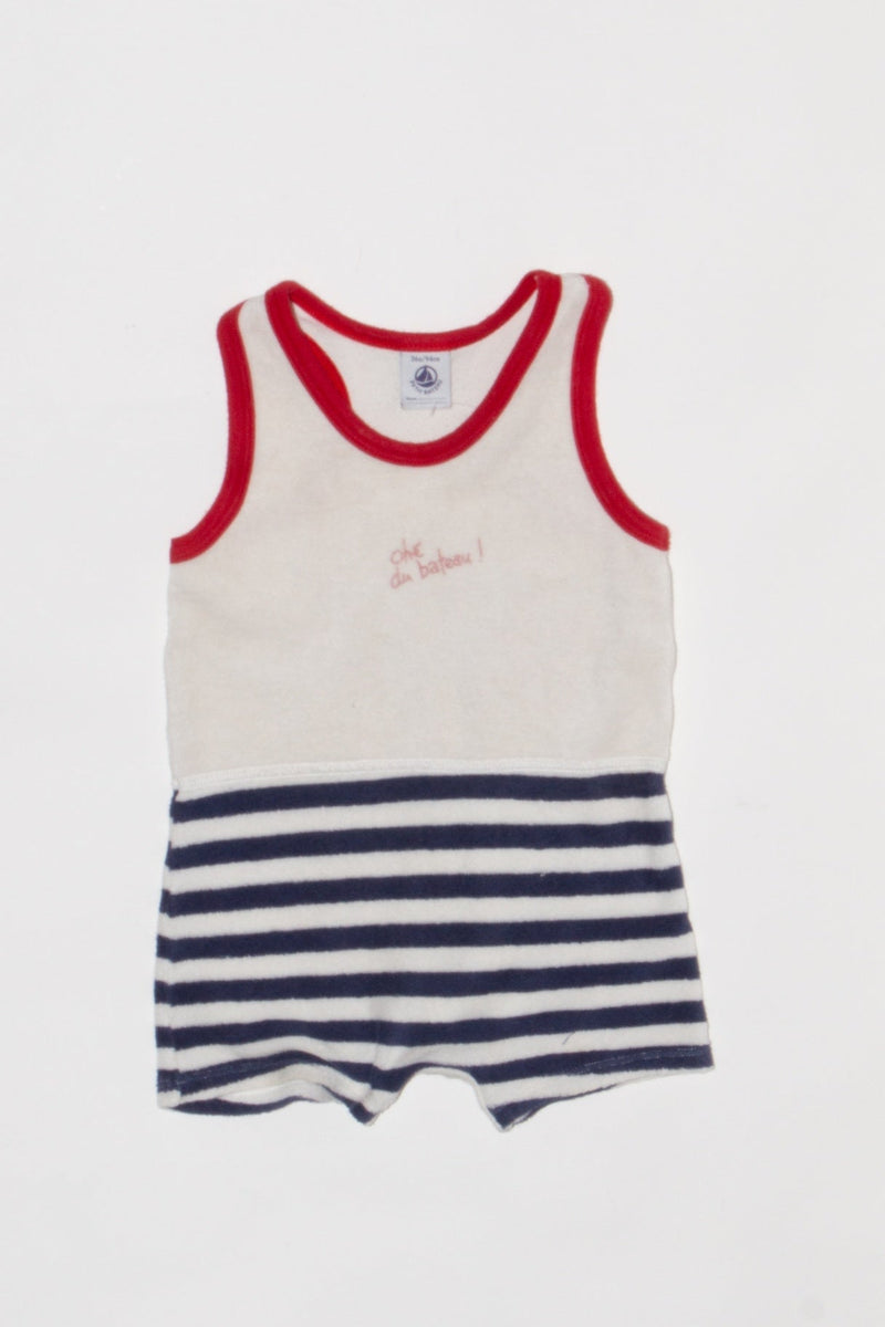 Terry cloth romper white, blue size 90 | Petit Bateau