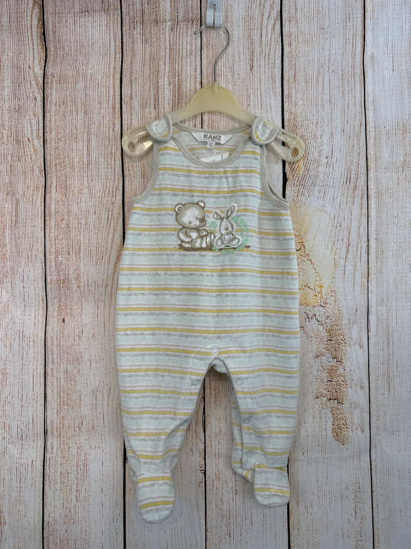 Kanz velvet romper light green/ yellow/ white striped with bear and rabbit size 62