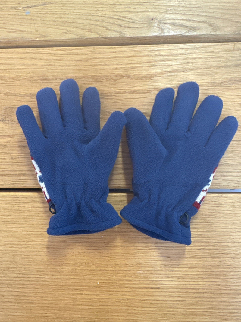 Fleece Finger Handschuhe Dunkelblau m. Muster Gr. 3-4