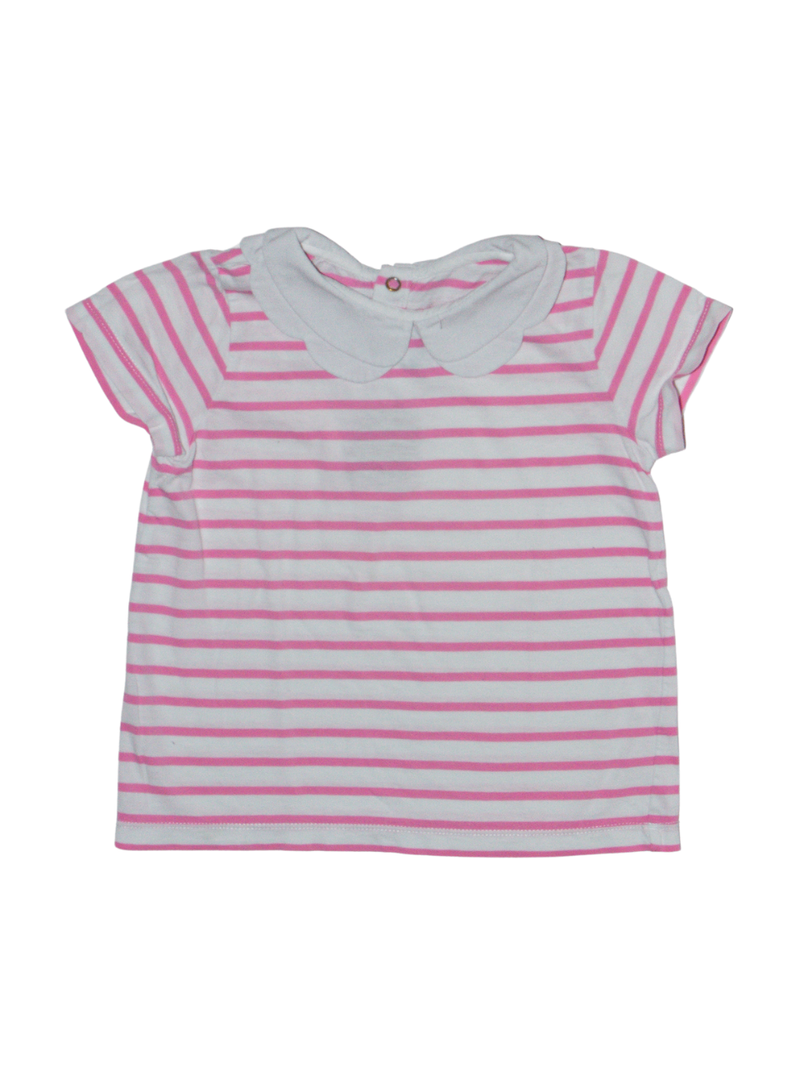 T-Shirt rosa gestreift mit Bubikragen Gr.104 | Jacadi