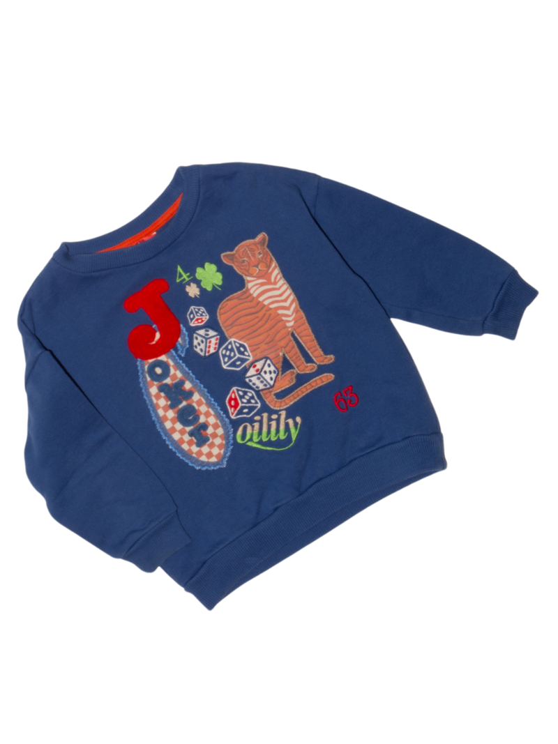 Sweater "Joker" blau mit Apllikationen Gr.104 | Oilily