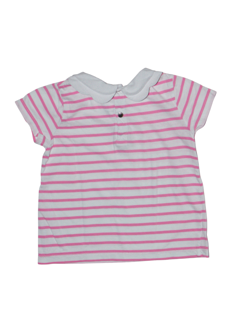 T-Shirt rosa gestreift mit Bubikragen Gr.104 | Jacadi