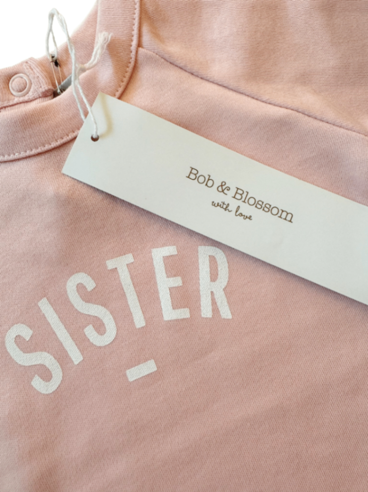 "Sister" romper pink size 56/62 | Bob &amp; Blossom