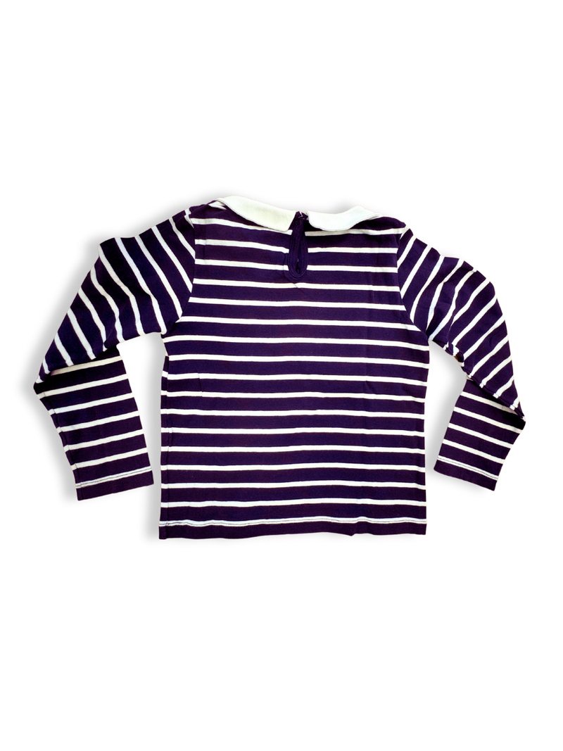 Striped shirt, dark blue with Peter Pan collar size 128 | Petit Bateau