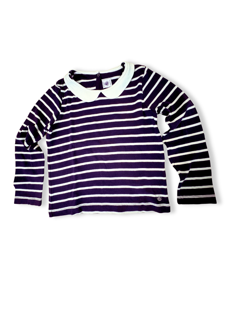 Striped shirt, dark blue with Peter Pan collar size 128 | Petit Bateau