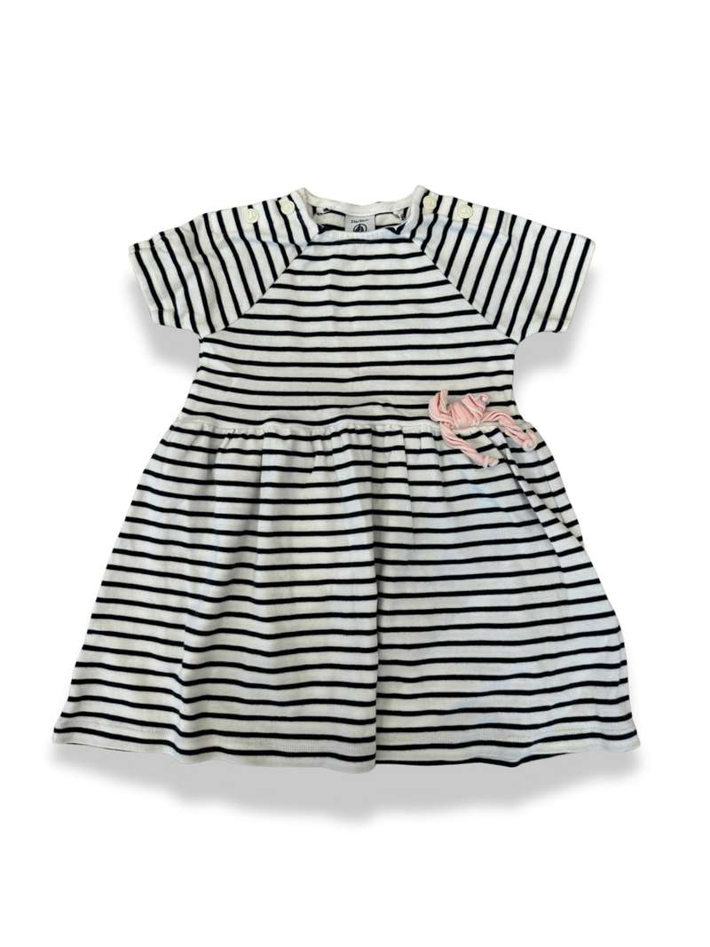 striped dress with pink bow size 86 | Petit Bateau