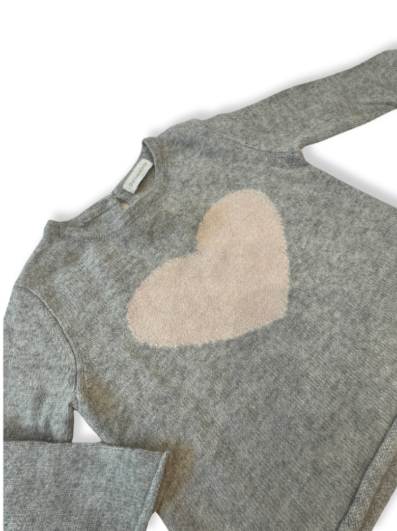 Sweater gray with pink heart 100% cashmere size 6m | Delicatelove