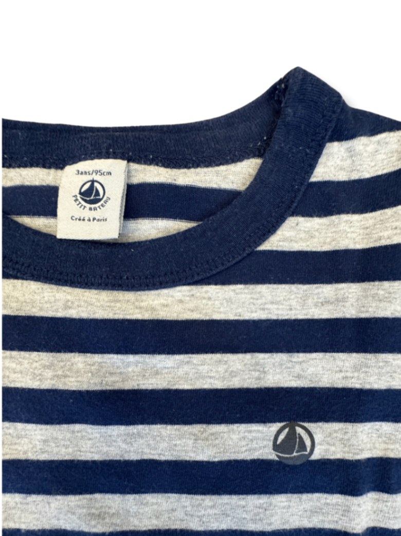 Longsleeve Ringelshirt Blau Grau gestreift Gr.98 | Petit Bateau