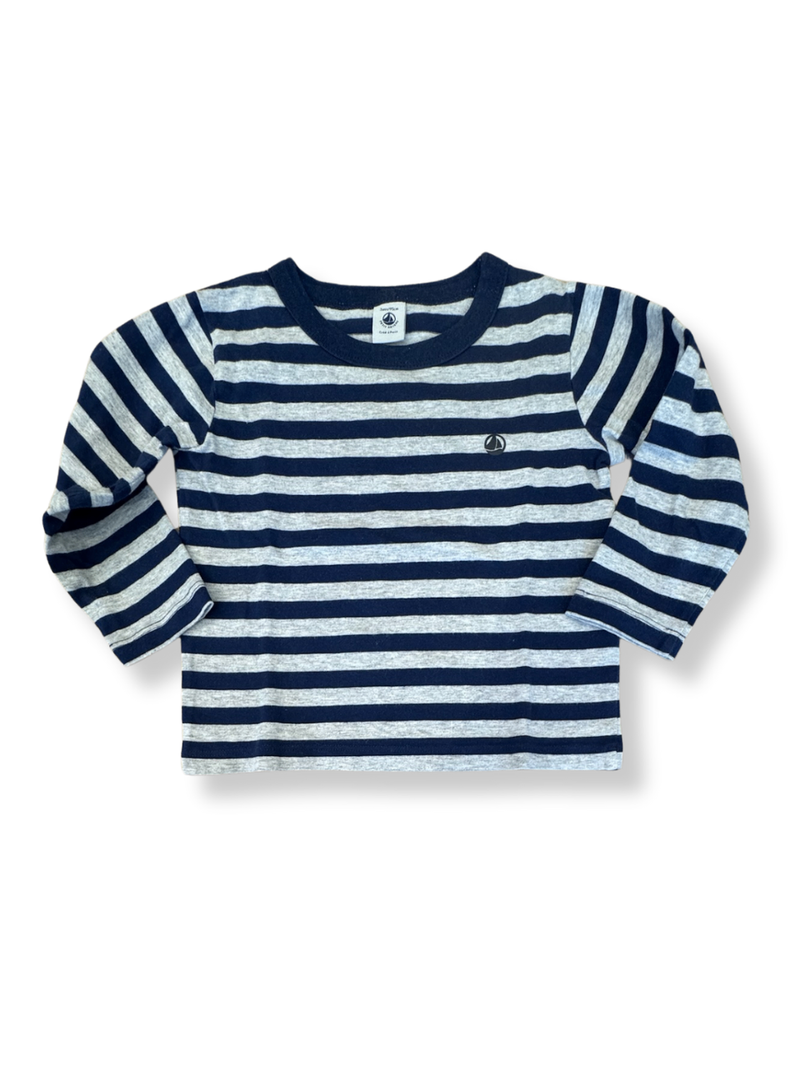 Longsleeve Ringelshirt Blau Grau gestreift Gr.98 | Petit Bateau