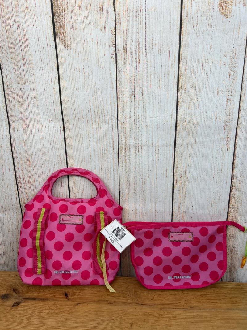 Die Spiegelburg Set: kl. Tasche + Waschtasche pink m. Punkten u. Pferd