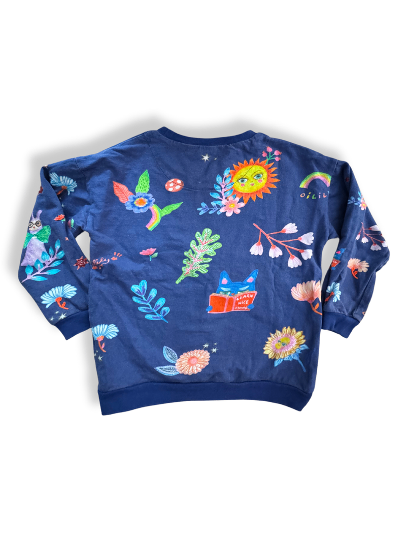 Sweater with bird and flower motifs blue size 128 | OILILY