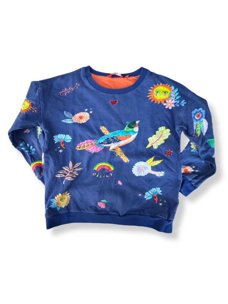 Sweater with bird and flower motifs blue size 128 | OILILY