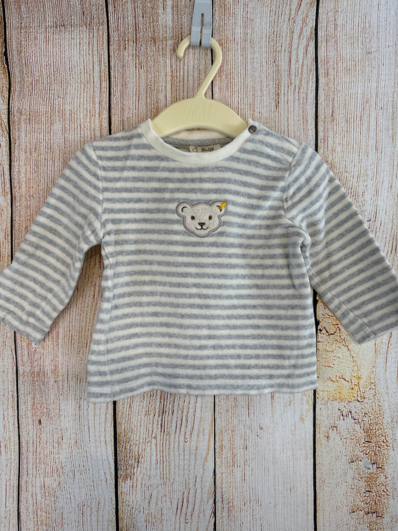 Steiff Samt Pullover hellblau/ beige geringelt Gr. 74