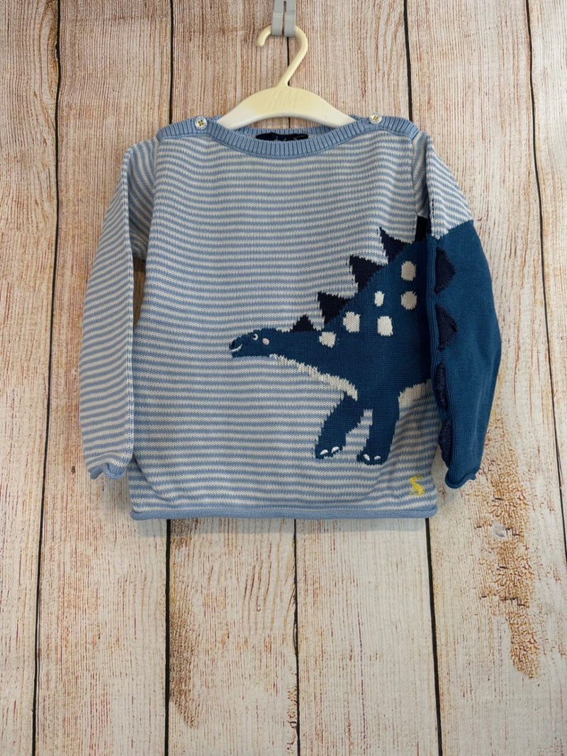 joules Strickpullover hellblau/ weiß geringelt m. Dino Gr. 86/92