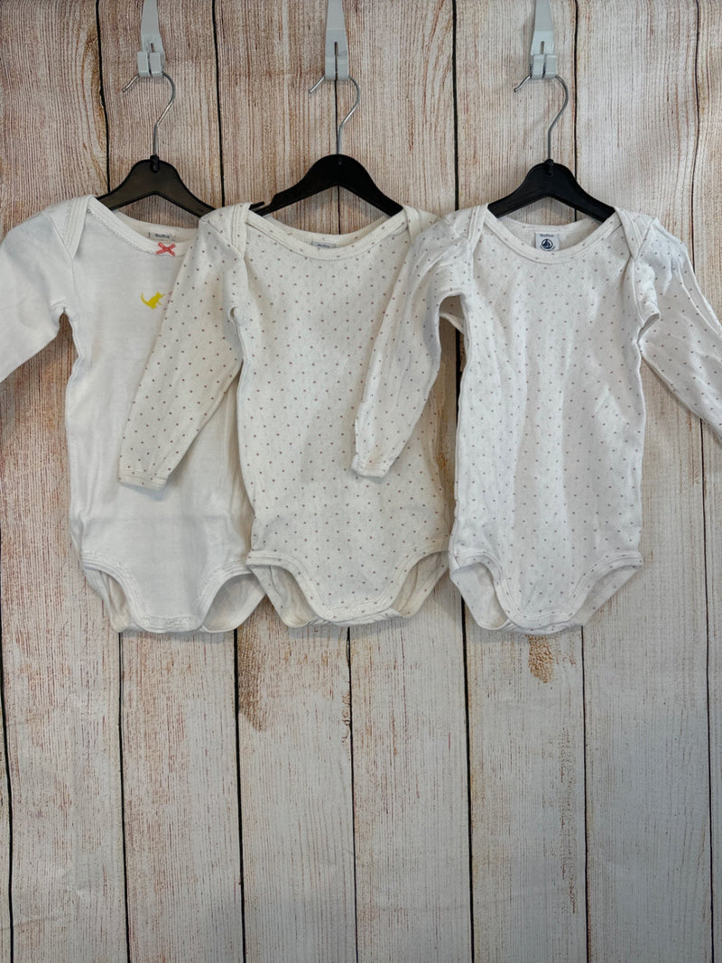 Petit bateau 3-er Pack Langarmbodies Weiß/ weiß m. Punkten Gr. 80