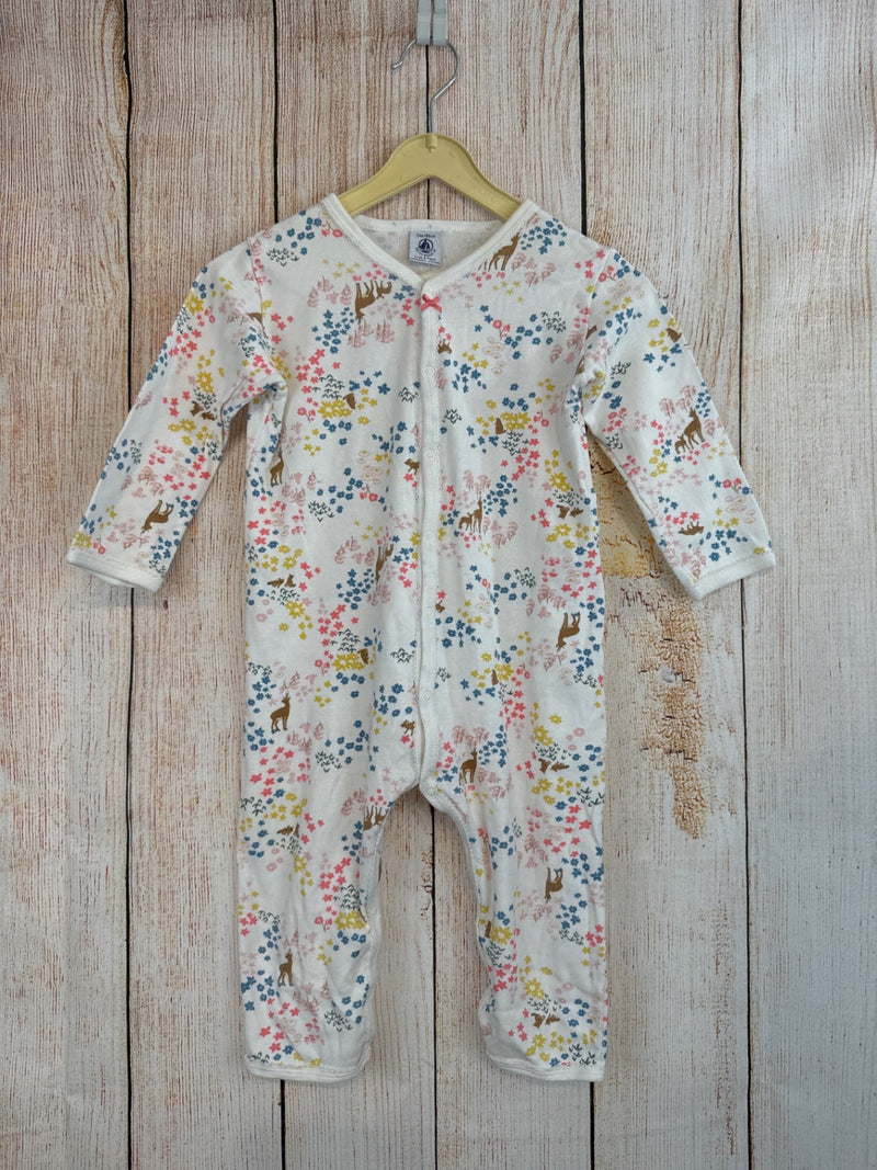 Petit bateau einteiliger Schlafanzug Weiß m. bunten Blumen Gr. 86