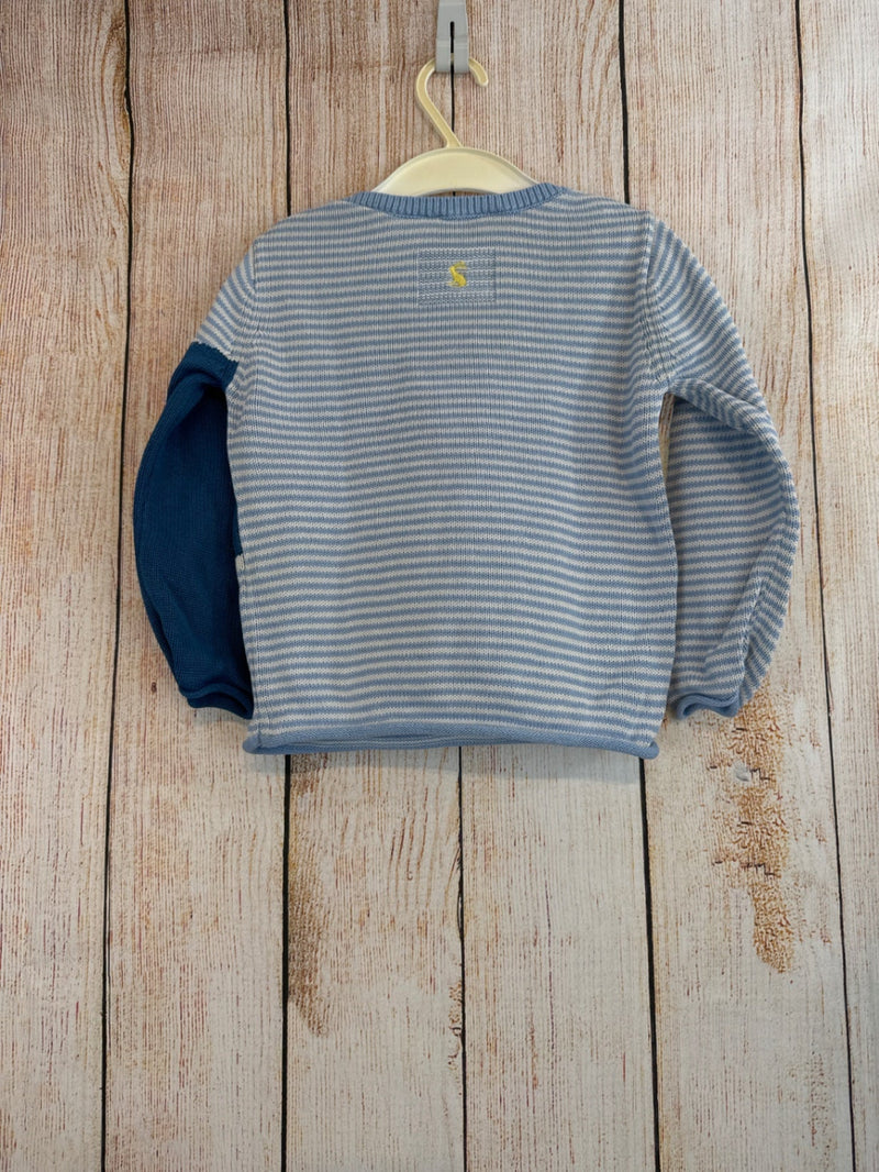 joules Strickpullover hellblau/ weiß geringelt m. Dino Gr. 86/92