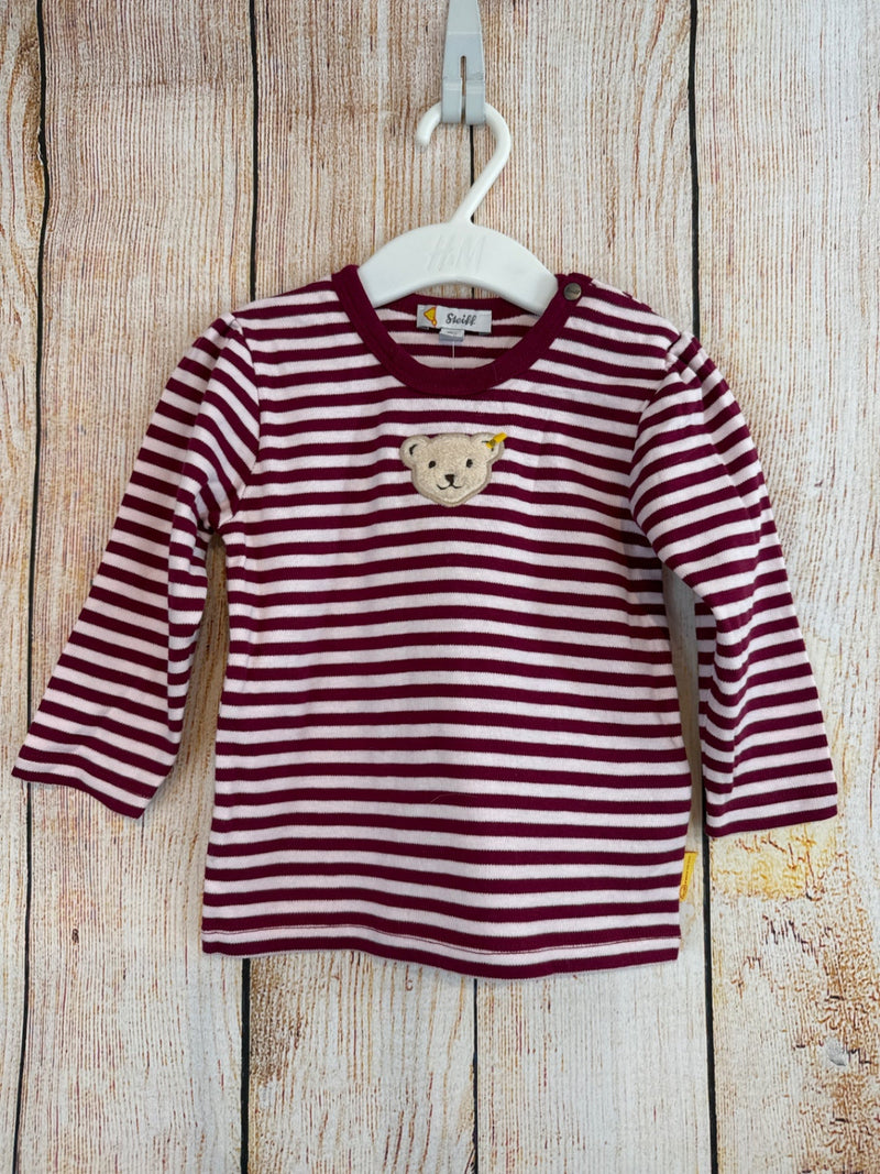 Steiff Langarmshirt weinrot/ rosa geringelt m. Bär Gr. 74/80