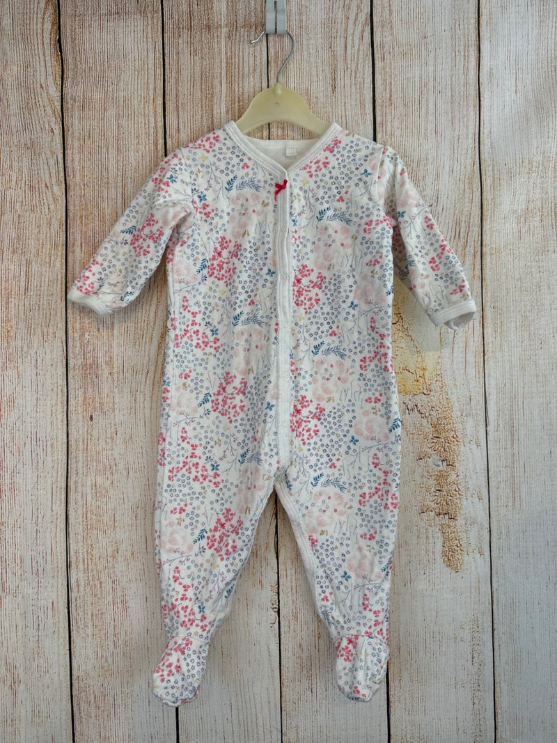 Petit bateau einteiliger Schlafanzug Weiß m. Blüten Gr. 74