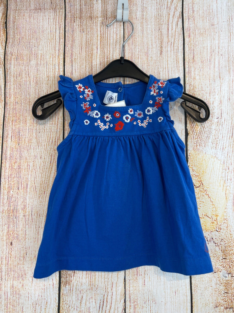 Petit bateau T-Shirt Blau m. Blüten am Ausschnitt Gr. 92