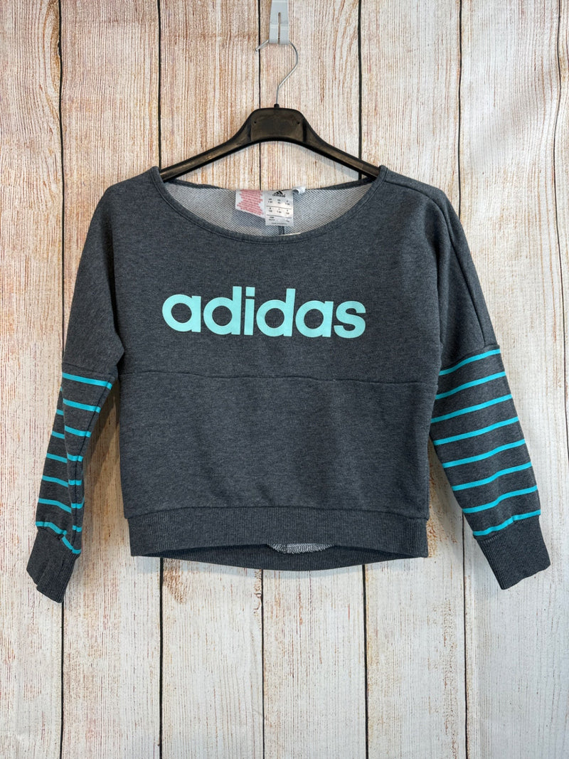 Adidas Pullover Grau m. hellgrüner Schrift Gr. 128