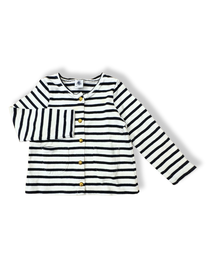 Cardigan Jersey Blau-Weiß gestreift Gr.92 | Petit Bateau