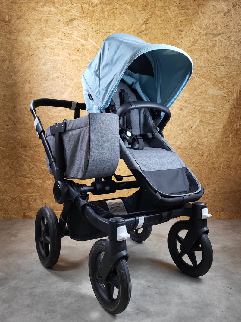 Bugaboo - Donkey 3 Duo (Sportsitz und Liegewanne) Geschwisterwagen inkl. seitliche Gepäcktasche - Blau in gutem Zustand