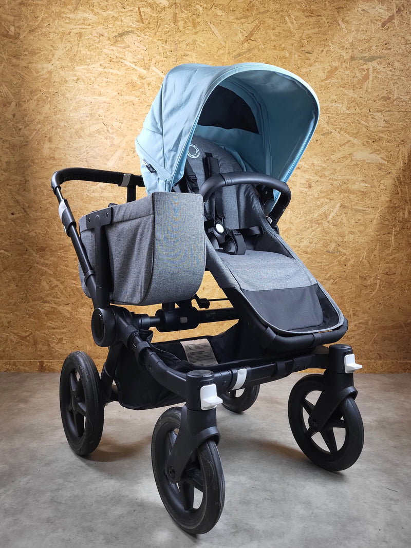 Bugaboo - Donkey 3 Duo (Sportsitz und Liegewanne) Geschwisterwagen inkl. seitliche Gepäcktasche - Blau in gutem Zustand