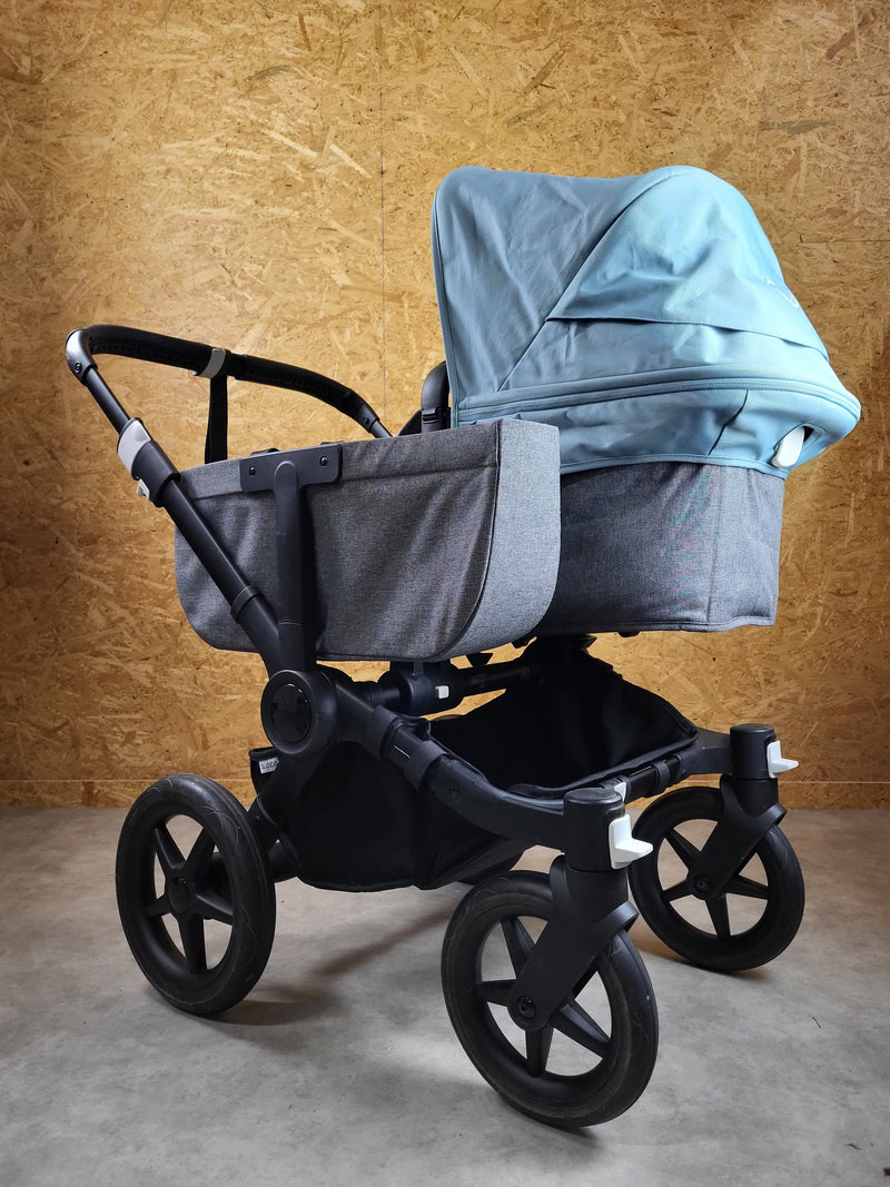 Bugaboo - Donkey 3 Duo (Sportsitz und Liegewanne) Geschwisterwagen inkl. seitliche Gepäcktasche - Blau in gutem Zustand