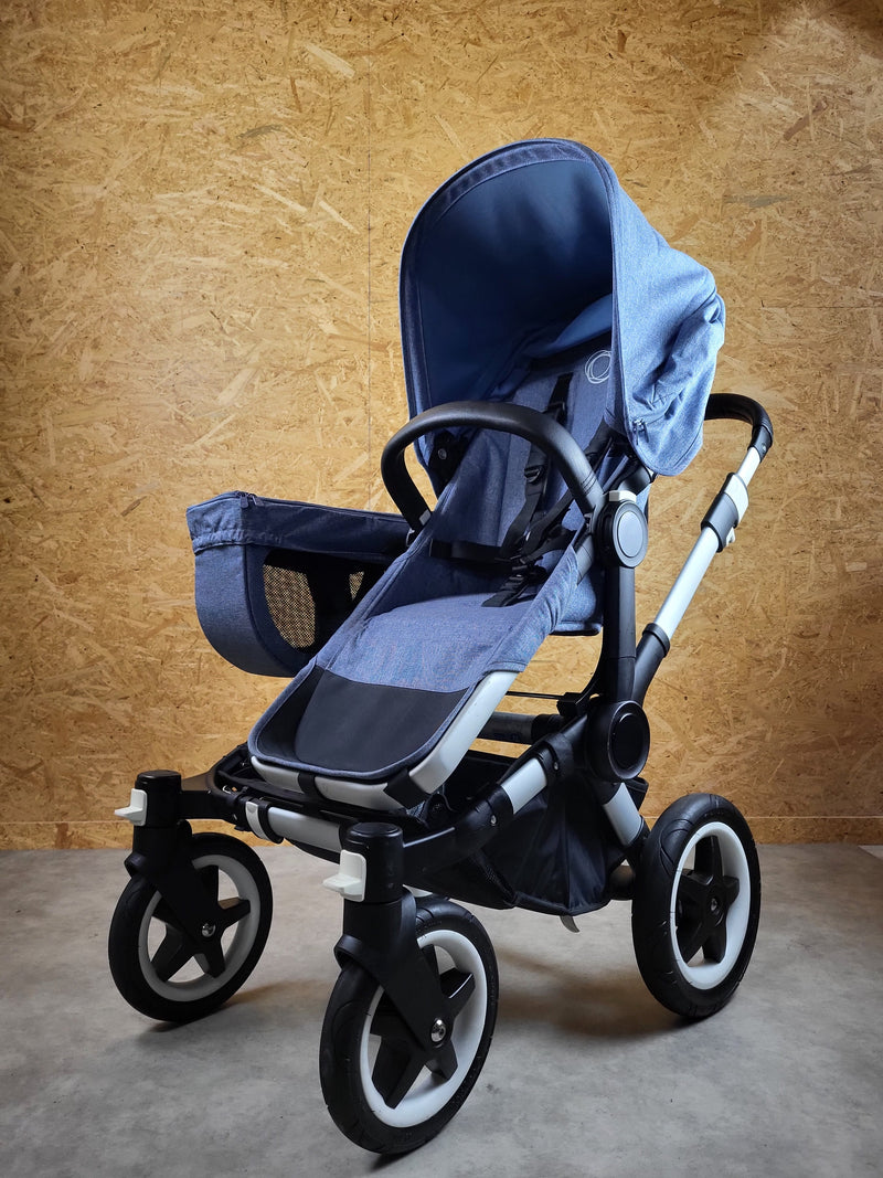 Bugaboo - Donkey Zwillingskinderwagen Geschwisterwagen (2 Sitze / 2 Babywanne) inkl. seitliche Gepäcktasche - Blau in gutem Zustand