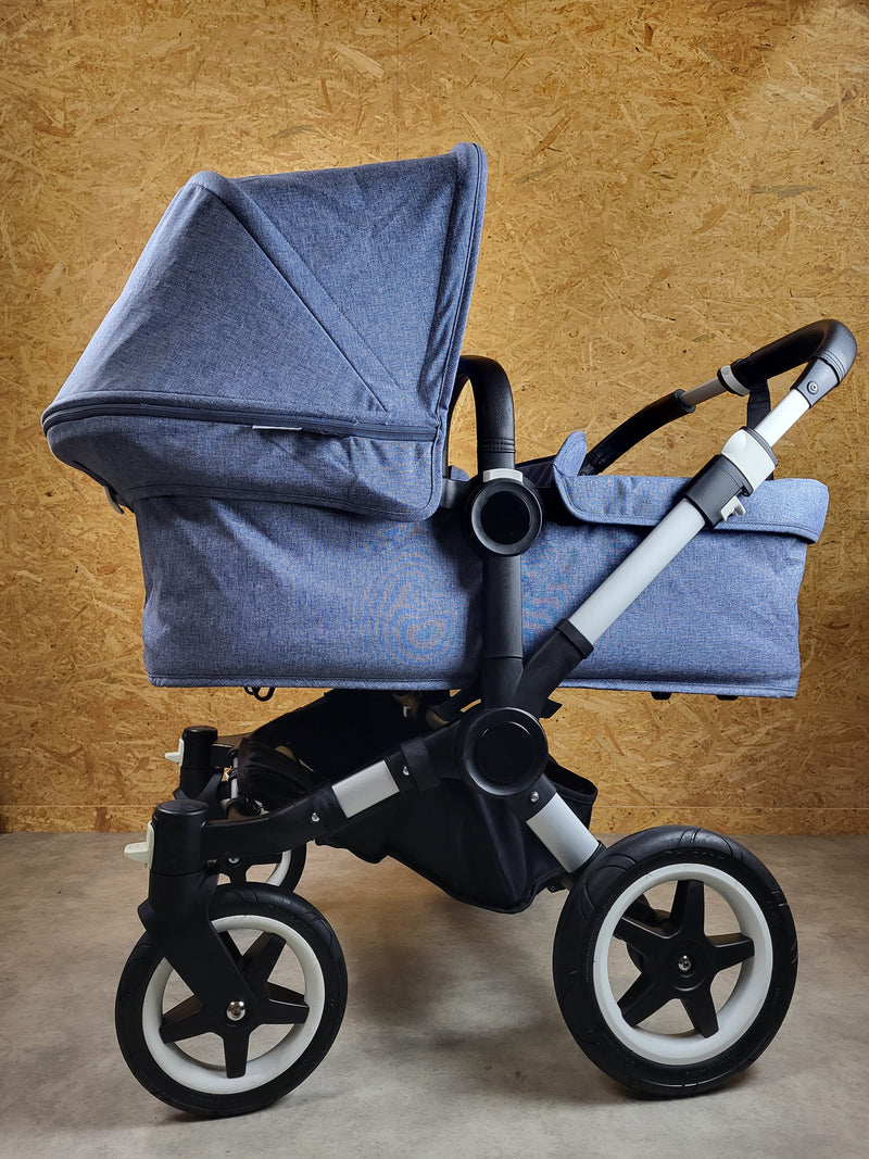 Bugaboo - Donkey Zwillingskinderwagen Geschwisterwagen (2 Sitze / 2 Babywanne) inkl. seitliche Gepäcktasche - Blau in gutem Zustand