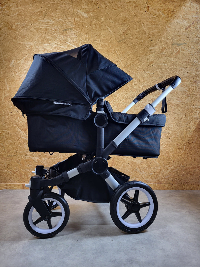 Bugaboo - Donkey 3 Twin Geschwisterwagen (2xSportsitze / 2xBabywanne) inkl. seitliche Gepäcktasche - Black in gutem Zustand