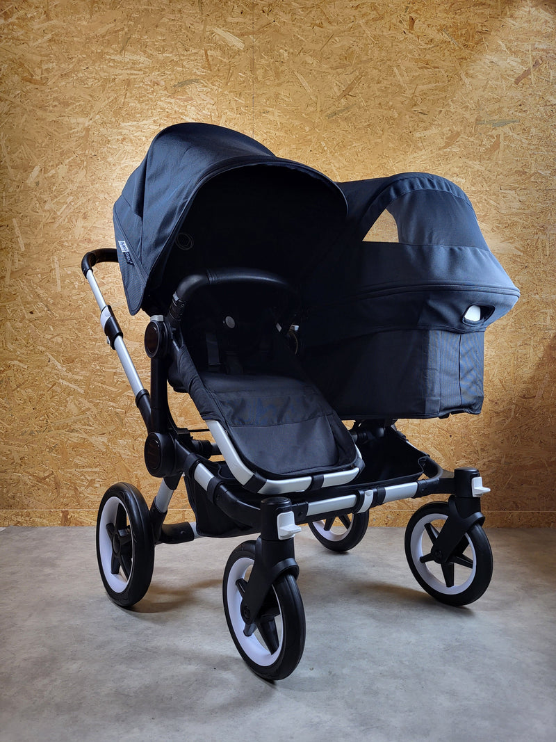 Bugaboo - Donkey 3 Twin Geschwisterwagen (2xSportsitze / 2xBabywanne) inkl. seitliche Gepäcktasche - Black in gutem Zustand