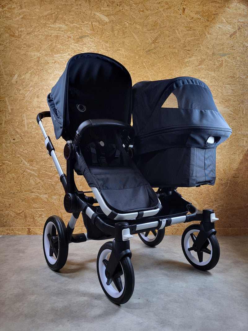 Bugaboo - Donkey 3 Twin Geschwisterwagen (2xsportsitze / 2xbabywanne) Inkl. Seitliche Gepäcktasche - Black in Gutem