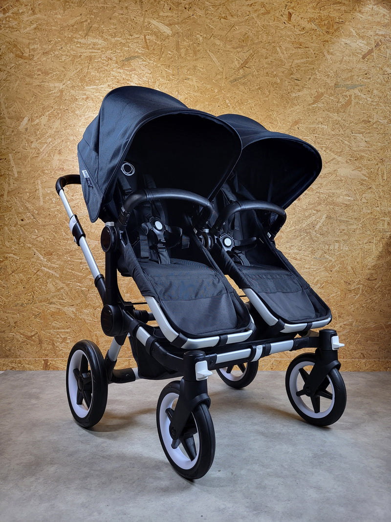 Bugaboo - Donkey 3 Twin Geschwisterwagen (2xSportsitze / 2xBabywanne) inkl. seitliche Gepäcktasche - Black in gutem Zustand